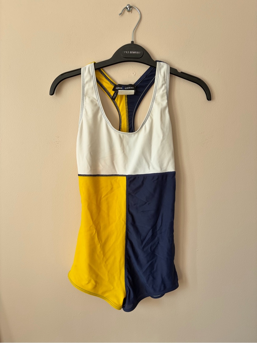 Escada - Colorblock Racerback Tank Top - White, Yellow & Navy